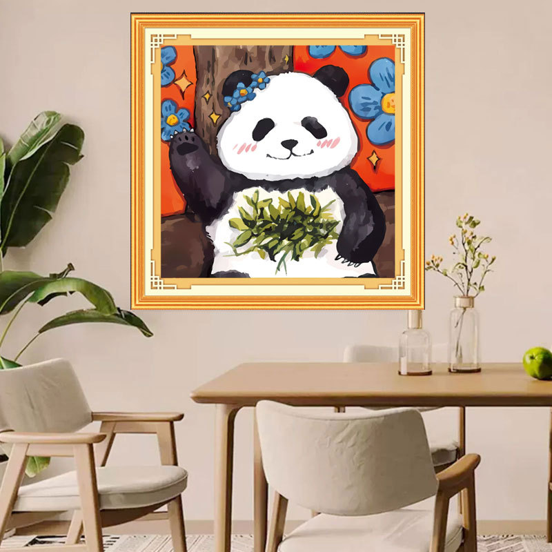 2025新款十字绣客厅卧室小幅萌宠熊猫害羞熊简约现代手工自己线绣 - 图1