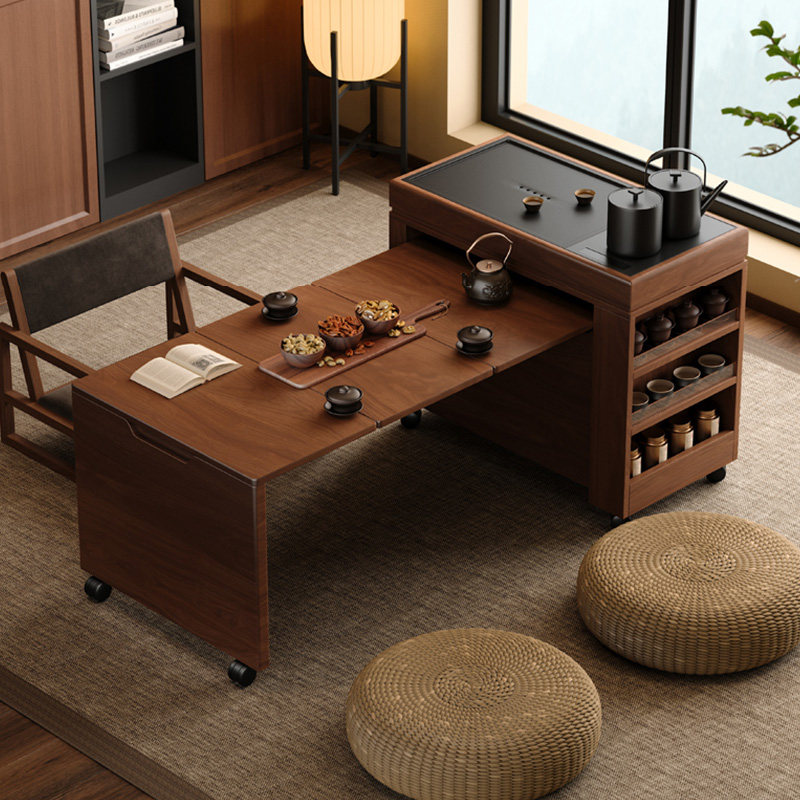 森活岛茶桌书桌一体实木可移动伸缩多功能自动茶台桌子小户型岛台,淘宝优惠券,粉丝福利购,淘宝优惠卷