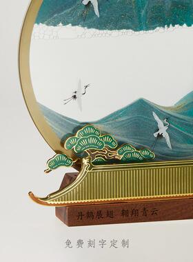 马鹿淡河青云流沙画摆件装饰客厅办公室领导高端礼品定制客户礼品