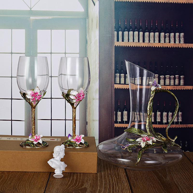 珐琅彩红酒杯套装350毫升高脚杯家用水晶玻璃葡萄酒杯轻奢 - 图1