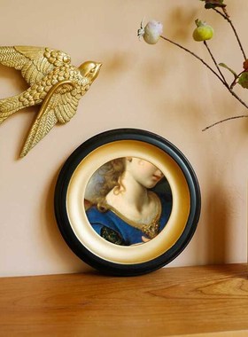 巴洛克风格圆框法式中古风桌面摆件墙面壁画美式餐厅玄关装饰画