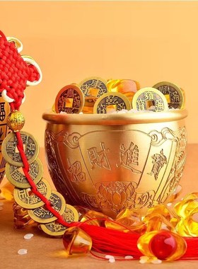 黄铜米缸招财百福缸聚宝盆店铺卧室客厅冰箱顶部摆件纯铜百福水缸