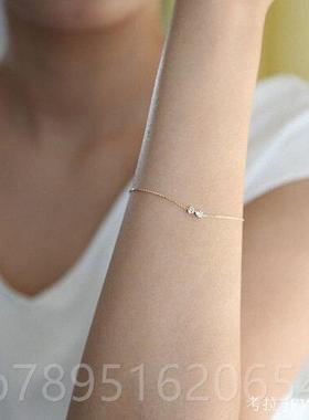 高档日本金18K蝴结钻石手链女黄.金心心形纯银爱手镯蝶手环玫瑰金