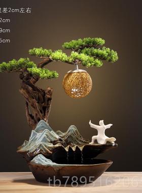 高档禅意陶流水喷泉饰摆件风水招财客厅酒柜桌面家居装品意迎客瓷