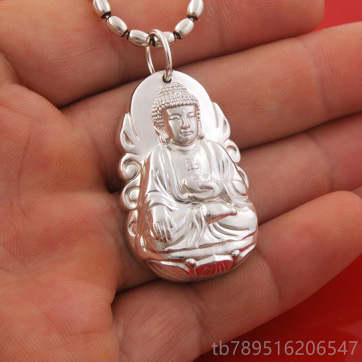 高档实心原创立体雕阿陀佛弥生肖猪浮生肖狗吊坠守纯护神银项链带 - 图0