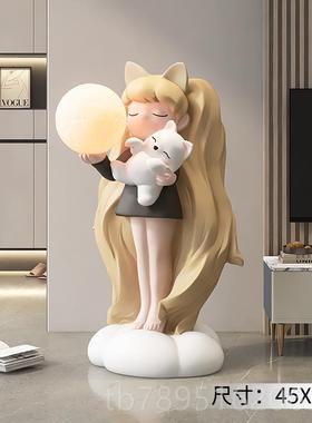 高档奶油风女孩厅大型客迁落地摆家件居饰品电视柜沙发旁托盘乔礼