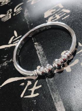 高档999纯女银手镯纯银匠手银工定工制一体头聚财(福禄)葫芦头蒜