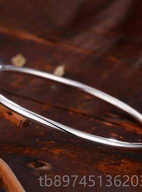 正品手镯女心手镯9999纯圈银细简约送女银实朋友情人节礼物素光面