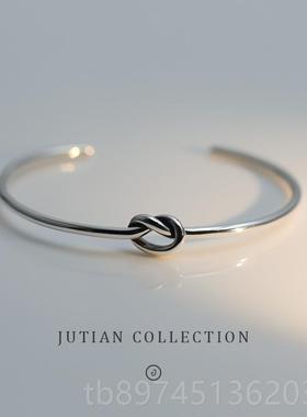 正品JUTAN小众设计S9蜜5纯银2细手镯女简约打结开口I细手环学生闺