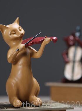 正品美式意乡村复古套音乐猫摆件创书房办公装三饰品摆设结室婚礼