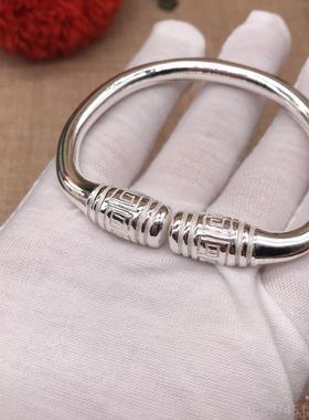 正品纯手工99纯银轮9打回手镯全手工造999实足银雪花银手工定制全