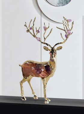 鹿鹿生辉工艺品酒柜艺术装饰品老板办公室桌面马到成功紫水晶摆件