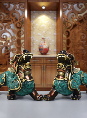 全铜貔貅桌面装饰摆件公母一对