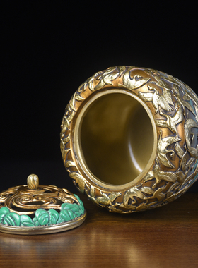 全黄铜祥云仙鹤香炉摆件