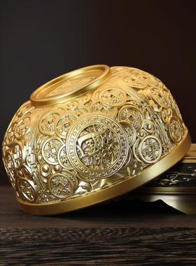 黄铜百福聚宝盆办公室家居桌面创意摆件纯铜龙凤呈祥聚宝碗铜器