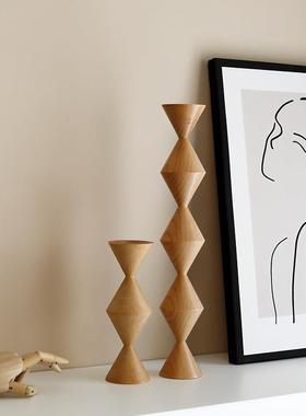 米诺 北欧ins风木质烛台摆件 民宿原木装饰实木雕刻 摄影背景搭配