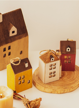 YBOX创意乡村田园木质小房子家居发光摆件挂饰圣诞装饰咖啡店礼物