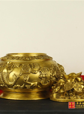 铜带盖聚宝盆摆件五路财神聚宝盆大号家居客厅办公室店铺装饰品