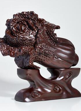 黑檀木雕白菜摆件实木家居百财如意工艺品装饰办公室客厅开业礼品