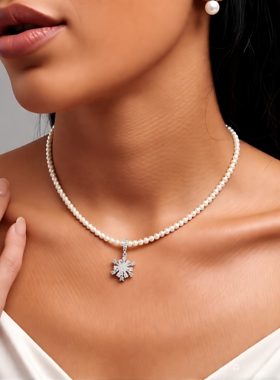 2025新款雪花吊坠珍珠毛衣链