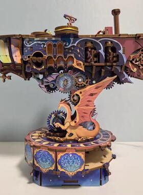 木质diy拼装玩具机械传动模型魔法音乐盒礼物蒸汽飞船3d立体拼图