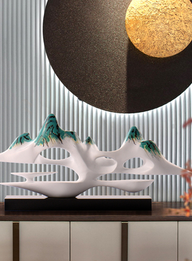 新中式办公室靠山雕塑摆设样板y间茶室软装饰品客厅电视柜玄关摆