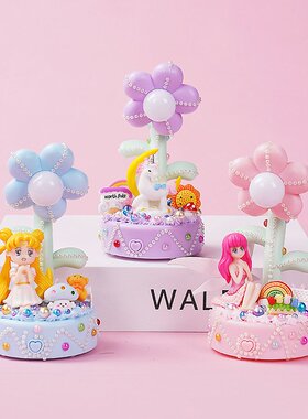 儿童diy小夜灯创意手工制作材料包卡通发光粘贴台灯女孩玩具