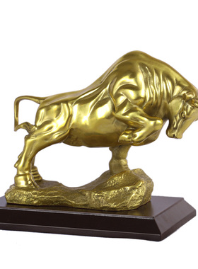 精选铜牛摆件纯铜旺市金牛气冲天招财进宝牛礼品客厅办公室装饰品