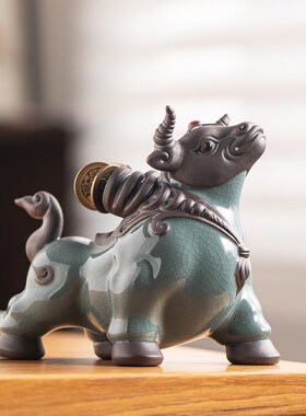 陶瓷牛摆件一对招财镇宅客厅办公室玄关装饰生肖牛吉祥物牛气冲天