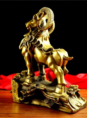 精选铜羊摆件招财风水纯铜领头羊摆件生肖羊办公室客厅工艺品大号