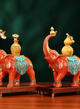 黄铜大象摆件一对《泰平吉象》办公室家居客厅玄关开业礼品工艺品
