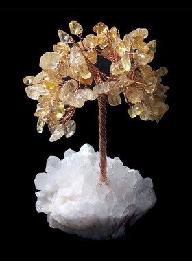 天然黄紫白水晶橄榄发财树招财树摆件矿石原石客厅家居饰品礼品真