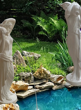 欧式流水人物雕塑像酒店庭院水景鱼池喷泉装饰品家居客厅落地摆件