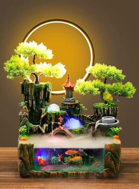 假山流水喷泉招财山水摆件客厅鱼缸风水轮生财水景循环水开业礼物