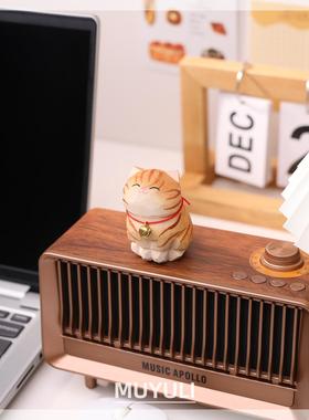 手工木雕虎斑猫丨小猫咪办公室工位电脑桌面摆件创意装饰品可爱女