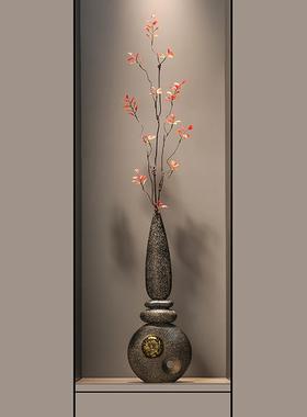 入户玄关迎客松花瓶壁龛大摆件进门屏风新中式客厅竖高长装饰品