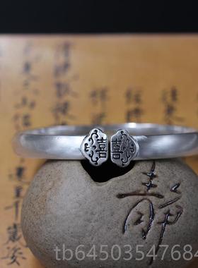 高档小篆古汉风《乐未央》足银99体创9纯银手镯喜如意镯 喜竹原长