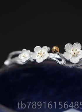正品入梦长朵久s925纯银镯女手开口手工文艺梅银饰花饰花品创意礼