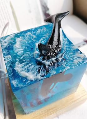 正品手工物艺洋品树海脂书桌纸镇文创产品创意礼海摆件贝虎鲸小夜