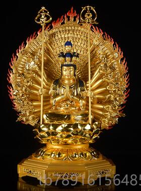 正品绘千手观音佛木雕彩贴金千手千眼像观世音菩萨像家供奉创用意