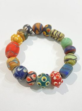 藏巴拉琉璃多宝手链 藏族人随身携带的信物 女款手工老琉璃饰品