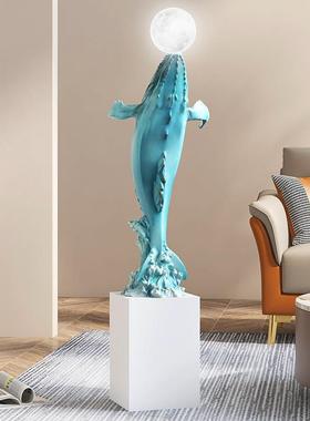 轻奢鲸鱼大型落地摆件客厅玄关沙发旁家居饰品办公室开业乔迁礼品