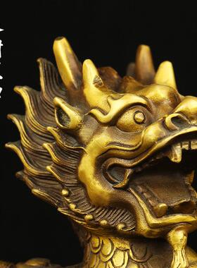 纯黄铜麒麟摆件大号一对火麒麟送子中式家居客厅卧室镇家宅工艺礼