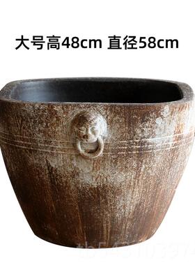 正品古陶瓷地仿大缸粗陶手复工圆坛方水缸大花盆鱼缸落摆件庭院古