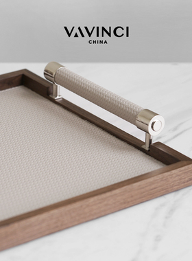 梵其简约现代胡桃木几何托盘摆件样板间售楼处收纳盘客厅餐厅软装