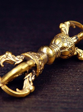 纯黄铜大号五股金刚m杵摆件藏式复古工艺品九股金刚杵密宗法器挂