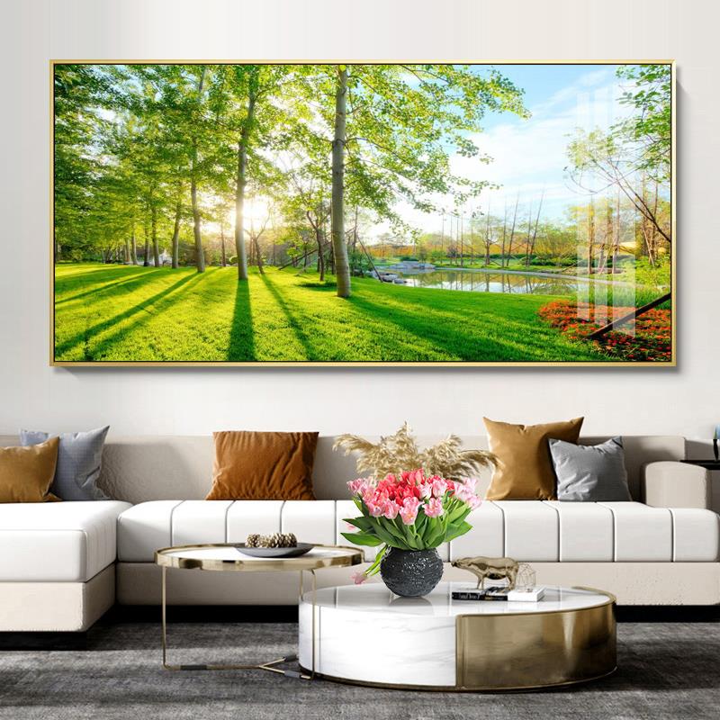 网红现代风景树林装饰画绿色森林客厅晶瓷画办公室墙壁画餐厅简约 - 图1