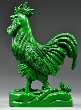 绿色实木雕刻鸡摆件纯木头十二生肖木质公鸡吉祥物家居装饰工艺礼