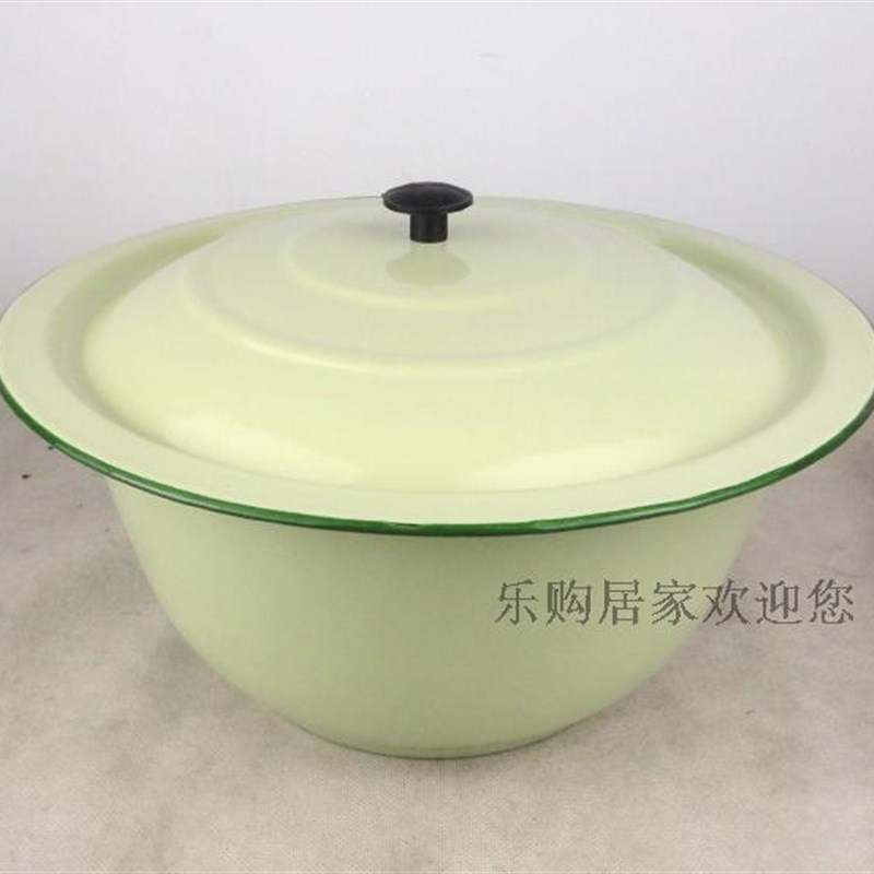 特价大号30CM/33CM绿色搪瓷盖盆 带盖搪瓷盆 面盆 搪瓷调料盆 - 图1