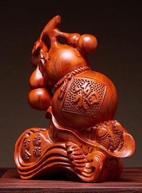 花梨木雕福禄有余葫芦摆件实木招财工艺品客厅办公室玄关搬家礼物